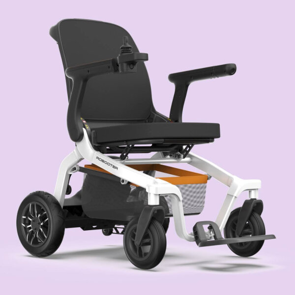 Compact electric wheelchair, foldable, (language: Chinese), white, lightweight, mobile, for indoor & outdoor use, easy to operate