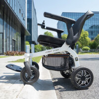 Compact electric wheelchair, foldable, (language: Chinese), white, lightweight, mobile, for indoor & outdoor use, easy to operate