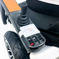 Compact electric wheelchair, foldable, (language: Chinese), white, lightweight, mobile, for indoor & outdoor use, easy to operate