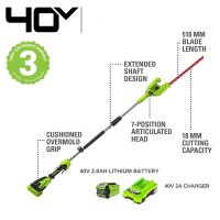 Greenworks G40PHAK2 40V Akku Teleskop-Heckenschere 51cm,...