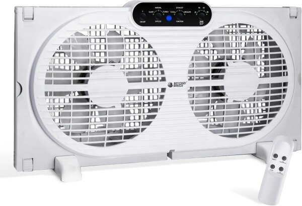 BEYOND BREEZE Doppelfensterlüfter, 9 Zoll, Fensterlüfter mit Fernbedienung, 3 Stufen, umkehrbarer Luftstrom, Alarm, erweiterbar