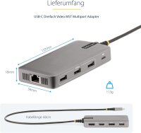 StarTech 117B-USBC-MULTIPORT USB-C Multiport Dock, 3 Monitore, 4K HDMI/DP, 3x USB-A, 100W PD, GbE, kompakt, Win/ChromeOS