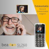 Beafon SL260 Seniorenhandy, Tastentelefon, SOS Notruftaste, hörgerätekompatibel M4/T4, Lichtsignal, 2,2" Display, Silber