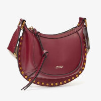 Isabel Marant Mini Moon womens shoulder bag, 24x14x9cm, calfskin leather, burgundy, crescent moon design, adjustable strap