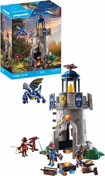 PLAYMOBIL 71483 Ritterturm mit Schmied & Drache, 89-tlg, detailreiches Spielset, spannender Kampf, ab 4 Jahren