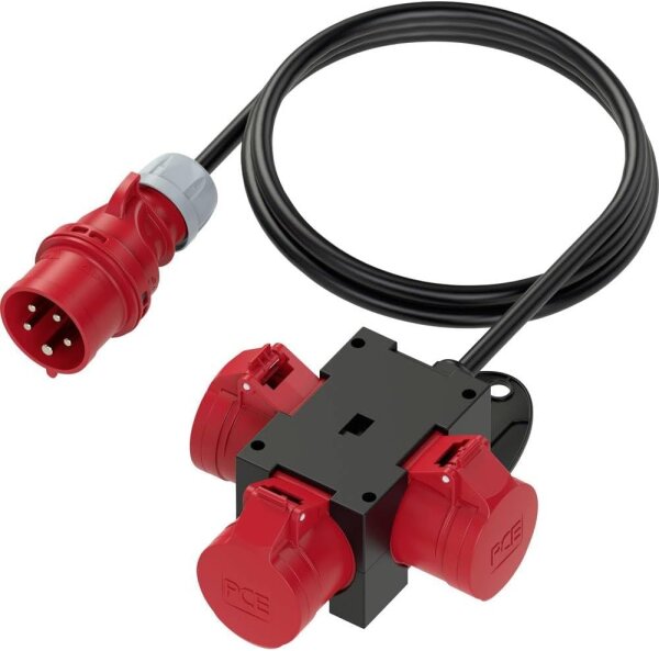 PCE CEE Stromverteiler 400V 16A, robuster Baustellenverteiler, Mehrfachsteckdose, IP44, Outdoor geeignet