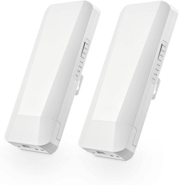 Outdoor WiFi Bridge Set, 5.8 GHz, 2 pieces, up to 3 km, 2x 100 Mbps LAN, 24V PoE, weatherproof, point-to-point connection