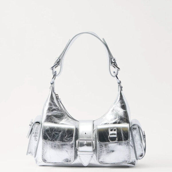 The Kooples Handtasche, Leder, silberfarben, 24x28x9cm, elegantes Design, Schulterriemen, modisch