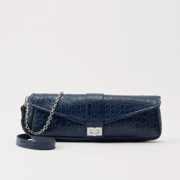 The Kooples Handtasche, Leder, Blau, Karabiner-Verschluss, 14x38x4cm, modisch, elegant