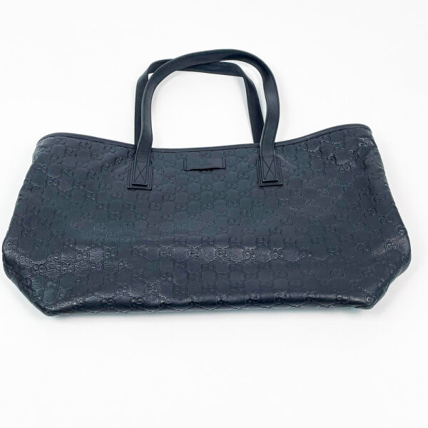 Gucci handbag, GG print, leather, black, pre-owned, shoulder bag, logo design, elegant look