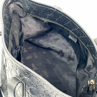 Gucci handbag, GG print, leather, black, pre-owned, shoulder bag, logo design, elegant look