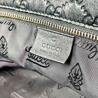 Gucci handbag, GG print, leather, black, pre-owned, shoulder bag, logo design, elegant look