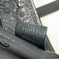 Gucci handbag, GG print, leather, black, pre-owned, shoulder bag, logo design, elegant look
