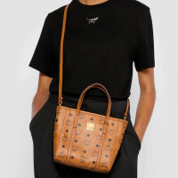 MCM Toni Mini Shopper, shoulder bag, polyester, cognac, compact 20x20x6cm, stylish, versatile, lightweight