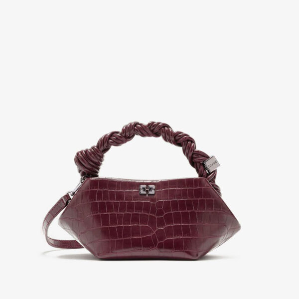 Ganni Bou Mini-Tasche, Kroko-Optik, burgunderrot, 14x17x28cm, Henkel, modisch, kompakt, Statement-Accessoire