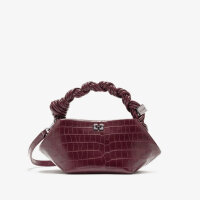 Ganni Bou Mini-Tasche, Kroko-Optik, burgunderrot,...