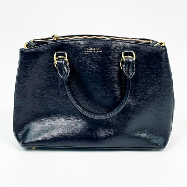 Ralph Lauren handbag, leather, black and gold, used, without shoulder strap, elegant womens bag