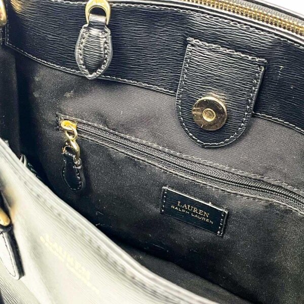 Ralph Lauren handbag, leather, black and gold, used, without shoulder strap, elegant womens bag