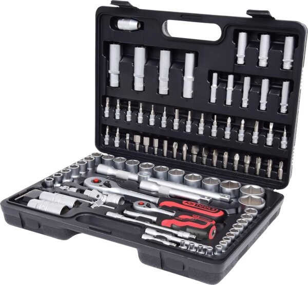 KS Tools 917.0796 Steckschlüssel-Satz 1/4"+1/2", 96-tlg, Sechskant, FlankTraction, Chrom Vanadium, Koffer, Schwarz/Grau/Rot