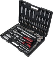 KS Tools 917.0796 Steckschlüssel-Satz 1/4"+1/2", 96-tlg, Sechskant, FlankTraction, Chrom Vanadium, Koffer, Schwarz/Grau/Rot