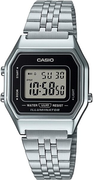 Casio Womens Retro Watch LA680WEA-1EF, silver, digital display, stainless steel bracelet, waterproof, rectangular, classic