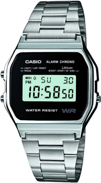 Casio Retro Unisex Uhr A158WEA-1EF, Edelstahl, digital, Stoppuhr, Alarm, beleuchtet, wasserdicht, silberfarben