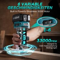 Avhrit AX001, kompakte kabellose Holzfräse, 21V, 2x4.0Ah Akkus, bürstenlos, 15 Fräser-Bits, Holzschneider, vielseitig