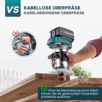 Avhrit AX001, kompakte kabellose Holzfräse, 21V, 2x4.0Ah Akkus, bürstenlos, 15 Fräser-Bits, Holzschneider, vielseitig
