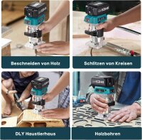 Avhrit AX001, kompakte kabellose Holzfräse, 21V, 2x4.0Ah Akkus, bürstenlos, 15 Fräser-Bits, Holzschneider, vielseitig