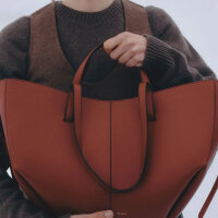 Polene Cyme Edition, womens handbag, grained leather, color red clay, dimensions 32x38x17cm, elegant design