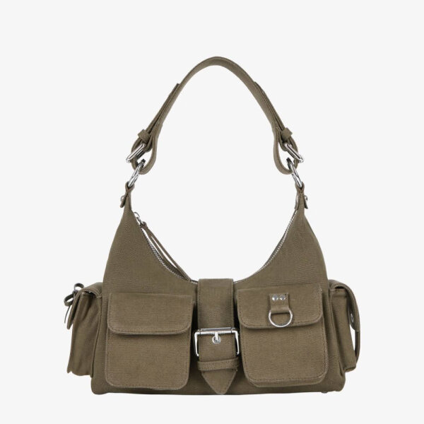 The Kooples Schultertasche, khaki, Umhängetasche, modernes Design, verstellbarer Riemen, kompakt, stylisch