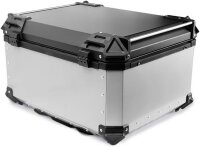 Alu Motorrad Topcase 65L, Universal Heckkoffer mit Schloss, Stauraum für Helm & Gepäck, silber, robust, abschließbar