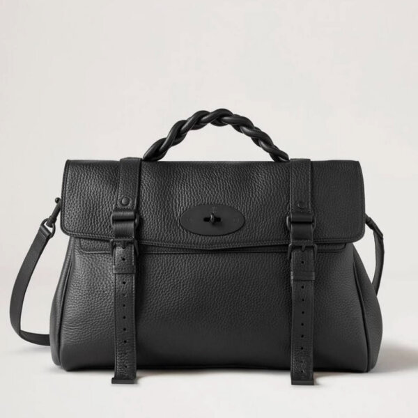 Mulberry Oversized Alexa Handtasche, grob genarbtes Leder, Schwarz, geräumig, 32x37x17cm, ikonisches Design
