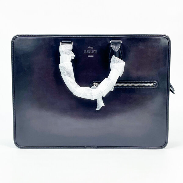 Berluti Mens Leather Briefcase, Black, Elegant Business Bag, Sophisticated Design, High-Quality Craftsmanship, Spacious
