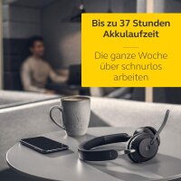 Jabra Evolve2 65, 26599-989-899, Wireless PC Headset, Stereo, Noise Cancelling, USB-C Bluetooth, Long Battery Life, Black