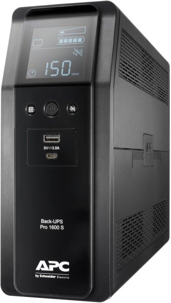APC Back UPS PRO BR1600SI USV, 1600 VA, Line-Interactive, LCD-Display, Überspannungsschutz, leises SI-Modell