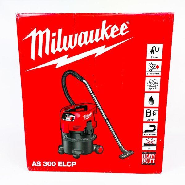 Milwaukee AS300ELCP Wet/Dry Vacuum Cleaner, 1500W, 30L Container, 36mm Hose, Robust Suction System