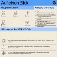 HP LaserJet Pro MFP 4102fdw, Multifunktions-Laserdrucker, S/W, WLAN, Fax, Duplex, schnelles Drucken, Wolf Pro Security