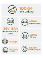 HillMiles MileCity1 City E-Bike, 250W, 36V 13Ah Akku, bis 100km, SHIMANO 7-Gang, 25km/h, E-Hollandrad