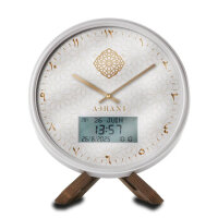 ADHANI Adhan Clock, Prayer Clock, White Gold, Indian Numerals, Modern Look, Islamic Prayer Times, Elegant Design