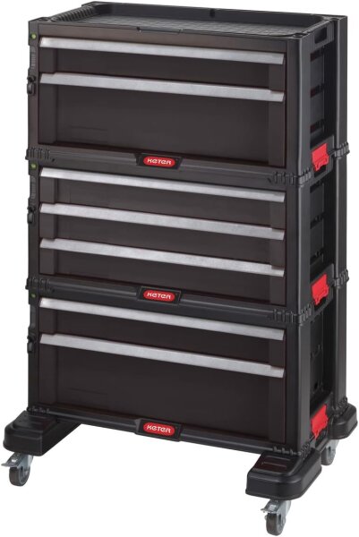 KETER Werkstattwagen Trolley, 7 Schubladen, mobiler Werkzeugwagen, abnehmbare Rollen, Organizer, 60x37,8x83,2cm, schwarz