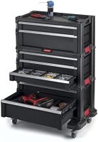 KETER Werkstattwagen Trolley, 7 Schubladen, mobiler Werkzeugwagen, abnehmbare Rollen, Organizer, 60x37,8x83,2cm, schwarz
