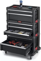 KETER Workshop Trolley, 7 Drawers, Mobile Tool Cart, Removable Wheels, Organizer, 60x37.8x83.2cm, Black