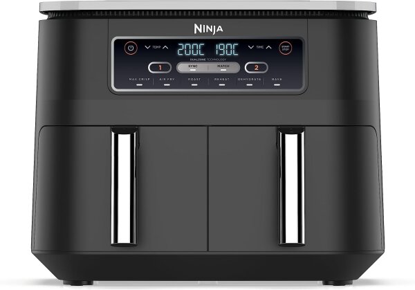 Ninja Foodi AF300EU Air Fryer, 7.6L, 2 Zones, 6-in-1, Non-stick, Dishwasher Safe, for 4-6 People, Black