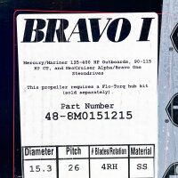 Mercury-Mercruiser 48-8M0151215 Bravo 1 Propeller, 15,25×26 Zoll Steigung, rechtsdrehend (RH), Maße 16,6×16,5×7,9 cm