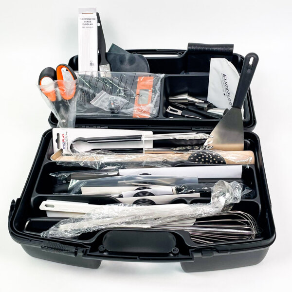 Eurolam 37-piece kitchen case, complete cutlery and cooking set, compact, portable, safe storage