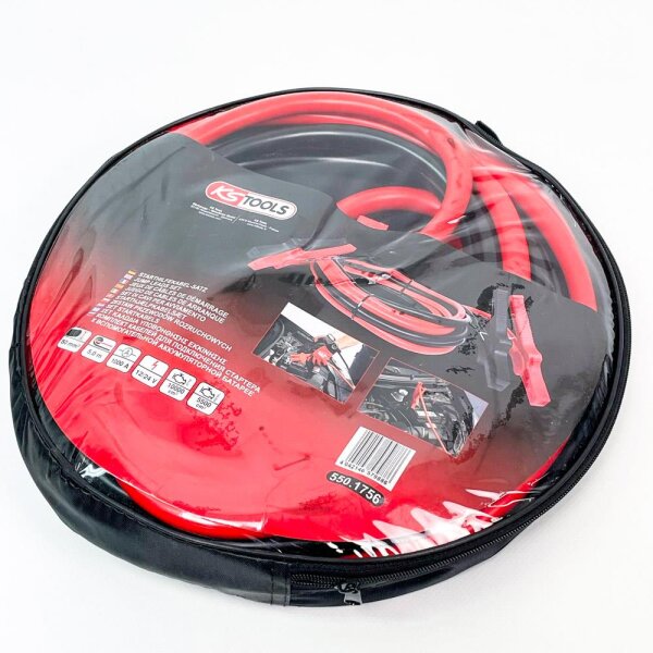 KS Tools 550.1756 Jump start cable set, Ø 50 mm, robust design, insulated clamps