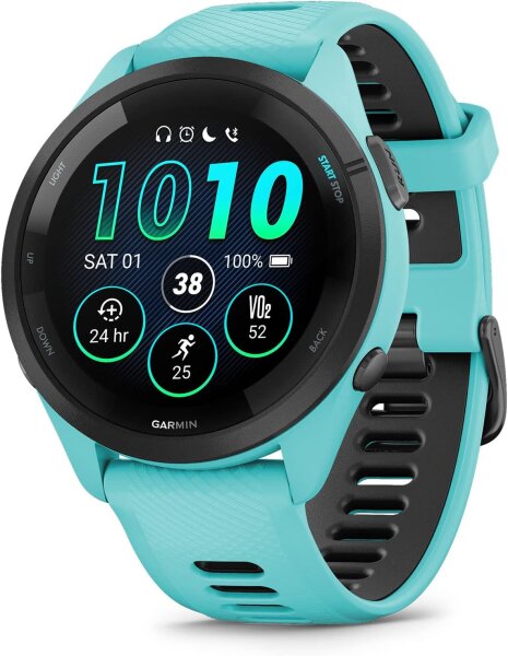 Garmin 010-02810-12 Forerunner 265 GPS Running Watch, Unisex, Turquoise/Black, One Size, Smartwatch Features