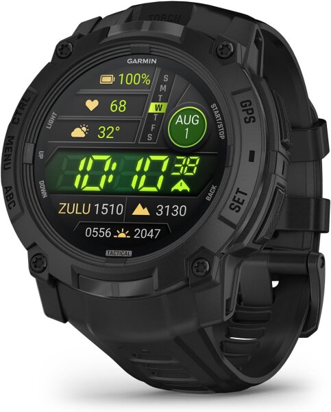 Garmin 010-03020-50 Instinct 3 Tactical Edition, robuste 50 mm Outdoor-GPS-Smartwatch mit AMOLED-Display, Schwarz