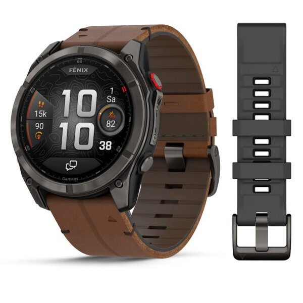 Garmin fēnix 8 Pro (010-03199-40) GPS-Smartwatch, 51mm AMOLED Saphir, DLC Titan Graphit, QuickFit-Leder 26mm
